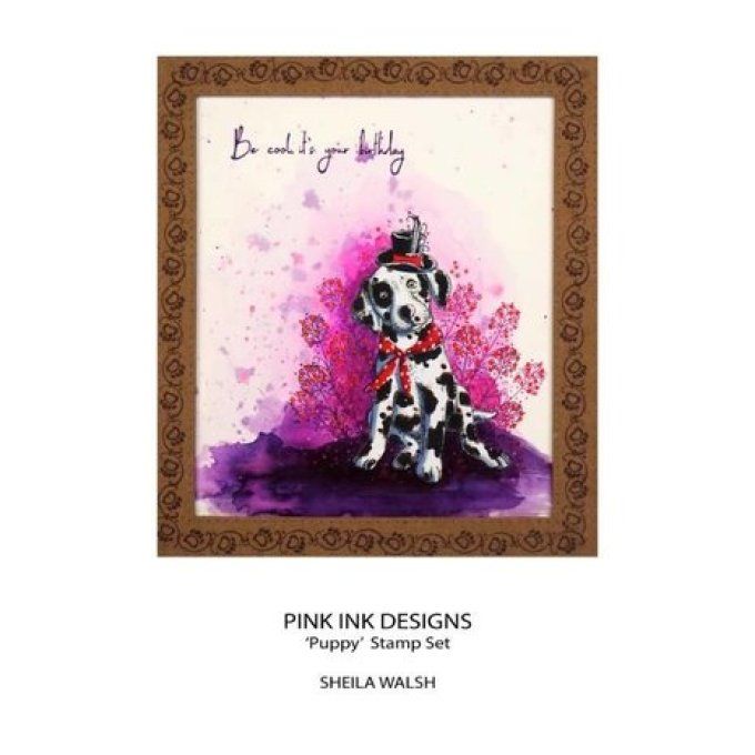9 Tampons clear, Pink ink designs - Puppy - dimension de la planche : 10x14.5cm