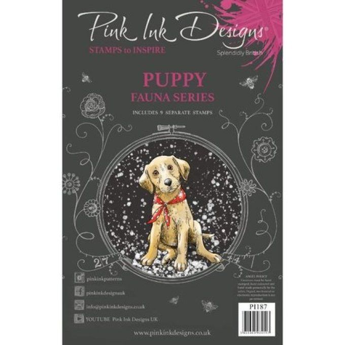 9 Tampons clear, Pink ink designs - Puppy - dimension de la planche : 10x14.5cm