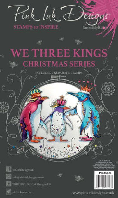 7 Tampons clear, Pink ink designs - We three kings - dimension de la planche : 10x14.5cm