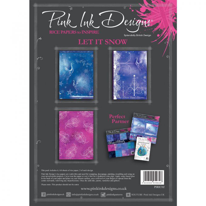 Ensemble de 6 Feuilles de riz (3 designs), format A4 - Pink ink Designs, Let int snow
