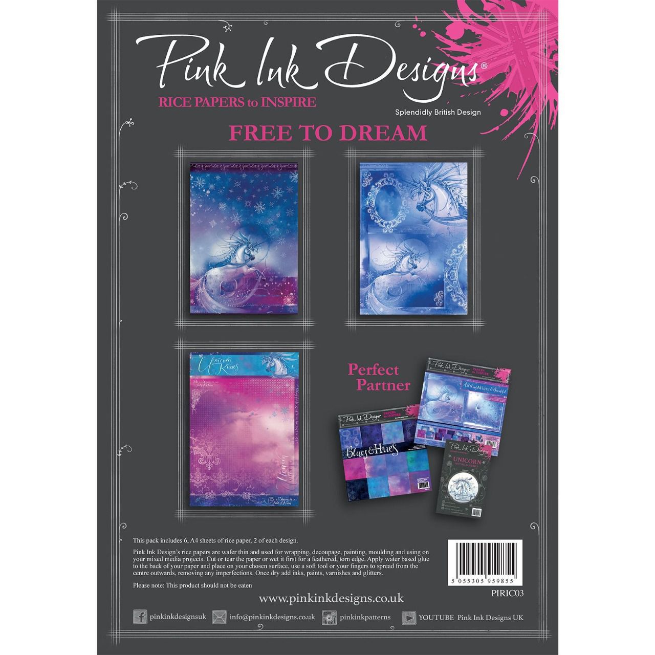 Ensemble de 6 Feuilles de riz (3 designs), format A4 - Pink ink Designs, Free to dream