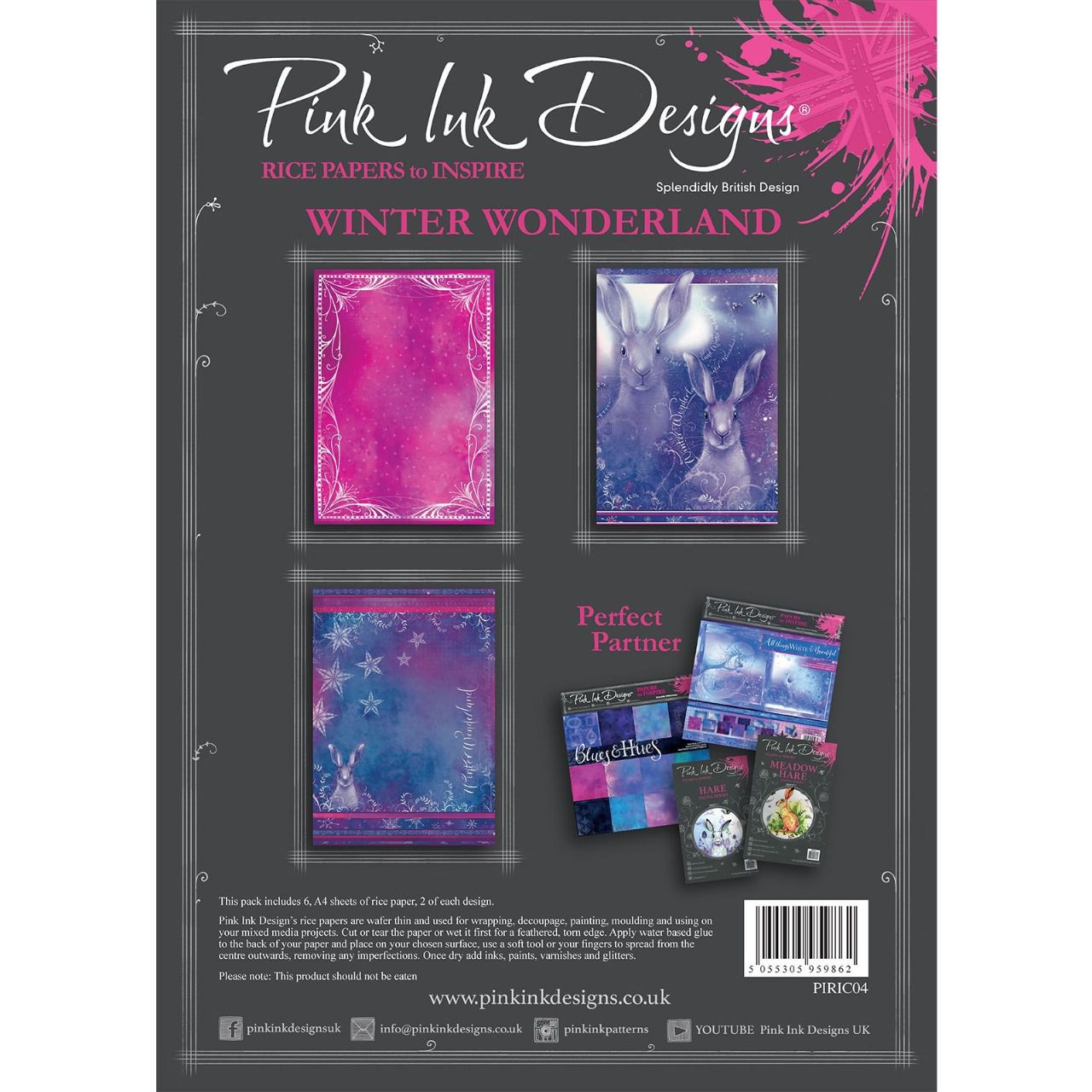 Ensemble de 6 Feuilles de riz (3 designs), format A4 - Pink ink Designs, Winter wonderland