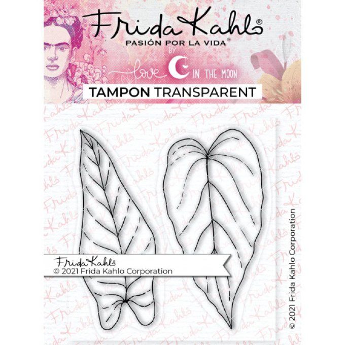 2 Tampons clear, Frida Kahlo, Love in the moon - feuilles tropicales - dim. 7x3cm et 7x3.5cm env. 