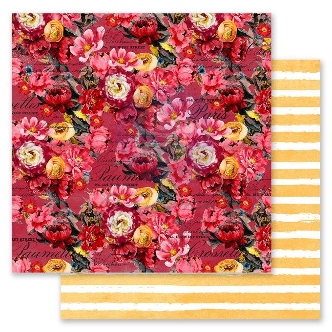 Bloc 30x30cm, 24 feuilles Prima, Painted floral - 6 designs motif recto verso