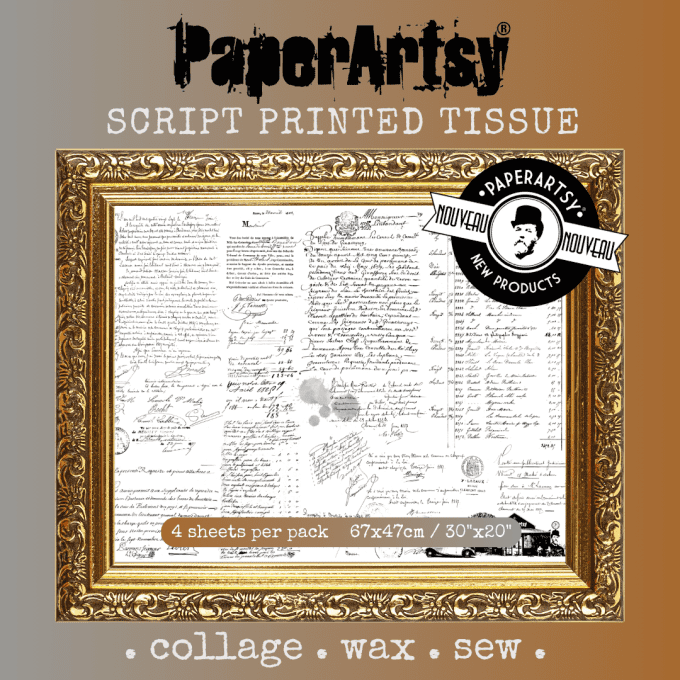 4 Feuilles de soie, dimension 67x47cm- Script, PaperArtsy