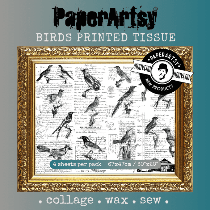 4 Feuilles de soie, dimension 67x47cm- Birds, PaperArtsy 