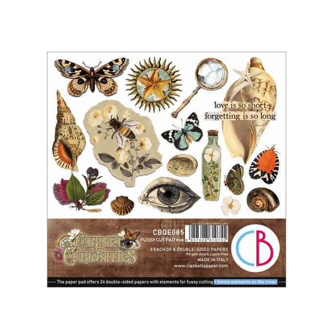 Ciao Bella, Cabinet of Curiosities, Format 15x15cm, 24 feuilles, 190gsm (éléments à découper)