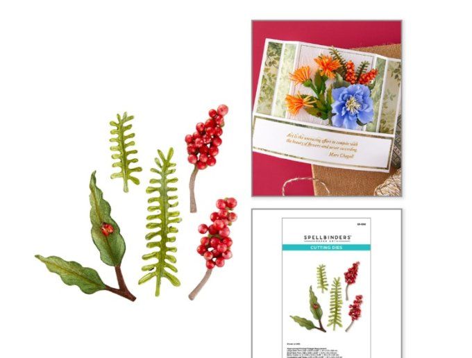 5 Dies/matrices de découpe, Spellbinders - Serenity Garden Etched Dies Poetic Foliage
