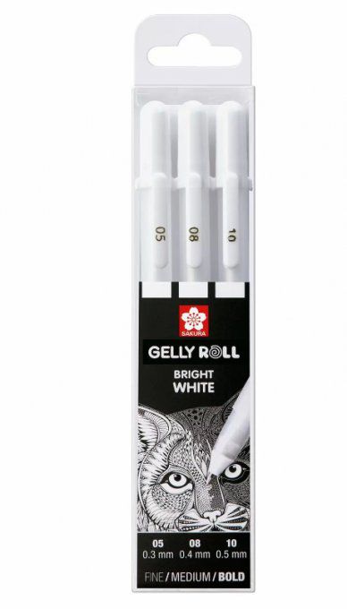 3 stylos Gelly Roll - blanc - pointes 5/8/10