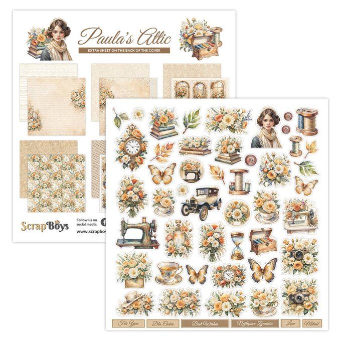 Ensemble de 12 feuilles 30x30cm, Scrapboys, Paula's Attic - 250gsm