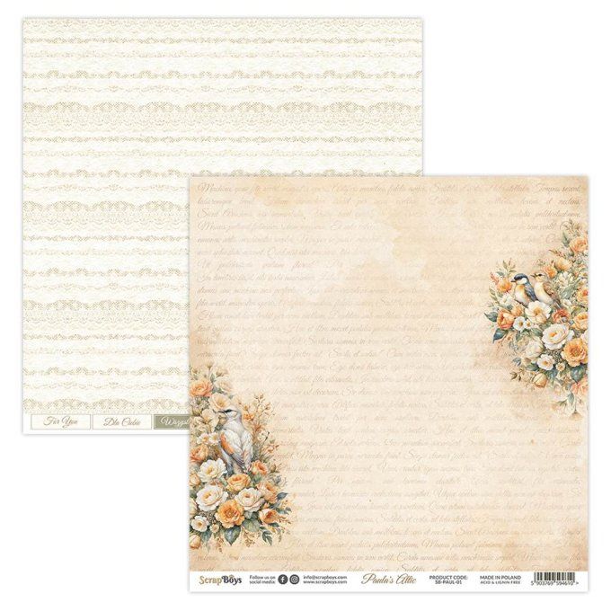 Ensemble de 12 feuilles 20x20cm, Scrapboys, Paula's Attic - 250gsm
