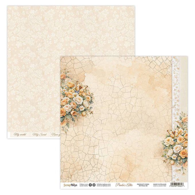 Ensemble de 12 feuilles 20x20cm, Scrapboys, Paula's Attic - 250gsm