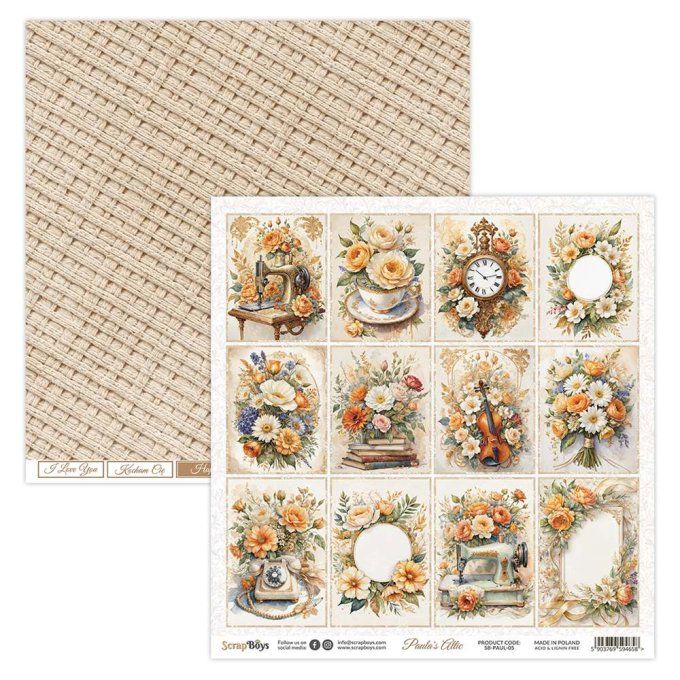 Ensemble de 12 feuilles 20x20cm, Scrapboys, Paula's Attic - 250gsm