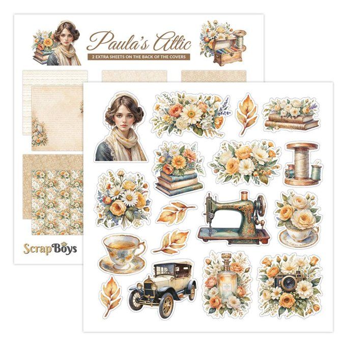 Ensemble de 12 feuilles 20x20cm, Scrapboys, Paula's Attic - 250gsm