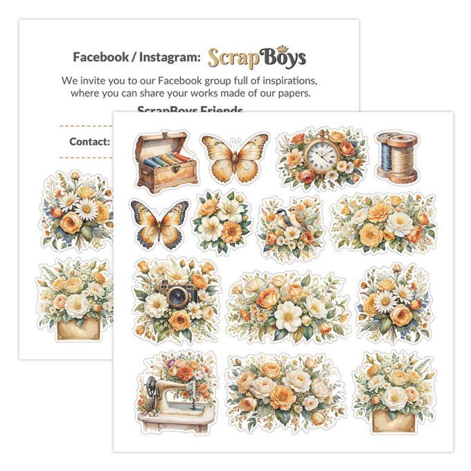 Ensemble de 12 feuilles 20x20cm, Scrapboys, Paula's Attic - 250gsm