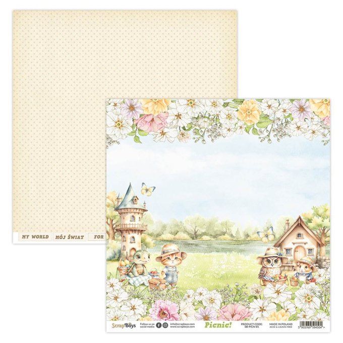 Ensemble de 12 feuilles 20x20cm, Scrapboys, Picnic! - 250gsm