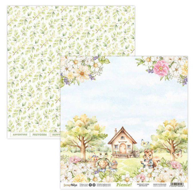 Ensemble de 12 feuilles 20x20cm, Scrapboys, Picnic! - 250gsm