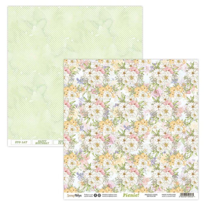 Ensemble de 12 feuilles 20x20cm, Scrapboys, Picnic! - 250gsm