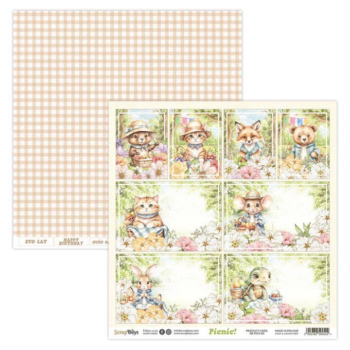 Ensemble de 12 feuilles 20x20cm, Scrapboys, Picnic! - 250gsm