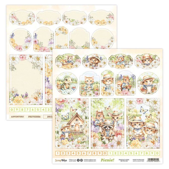 Ensemble de 12 feuilles 20x20cm, Scrapboys, Picnic! - 250gsm