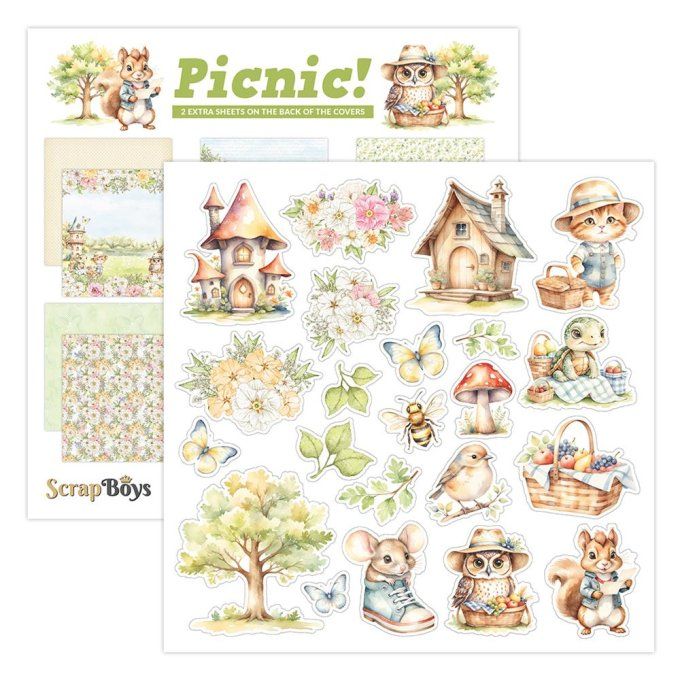 Ensemble de 12 feuilles 20x20cm, Scrapboys, Picnic! - 250gsm