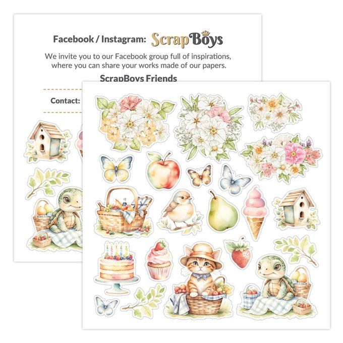 Ensemble de 12 feuilles 20x20cm, Scrapboys, Picnic! - 250gsm