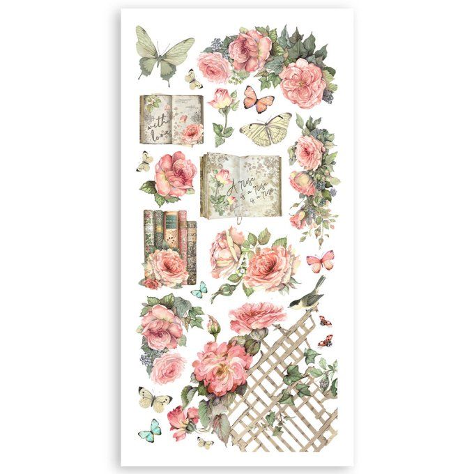 Stamperia, House of roses, 4 feuilles de die-cuts prédécoupés, dimension 15x30cm environ