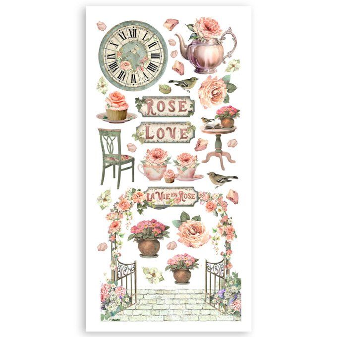 Stamperia, House of roses, 4 feuilles de die-cuts prédécoupés, dimension 15x30cm environ