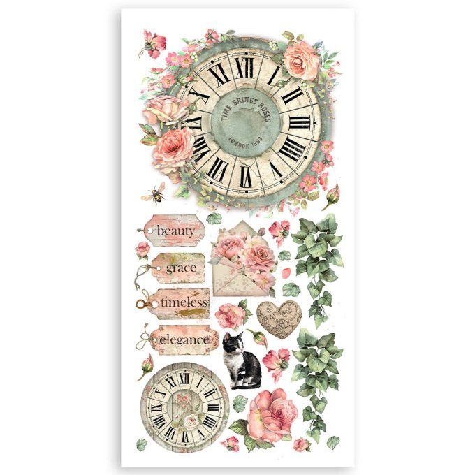 Stamperia, House of roses, 4 feuilles de die-cuts prédécoupés, dimension 15x30cm environ
