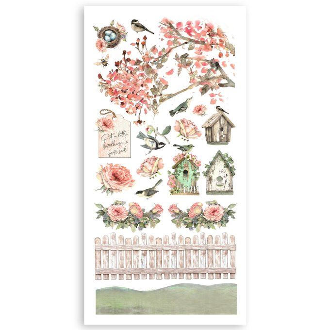 Stamperia, House of roses, 4 feuilles de die-cuts prédécoupés, dimension 15x30cm environ