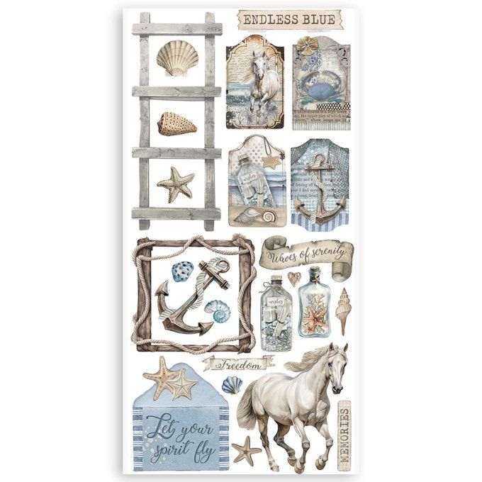 Stamperia, Silent sea, 4 feuilles de die-cuts prédécoupés, dimension 15x30cm environ