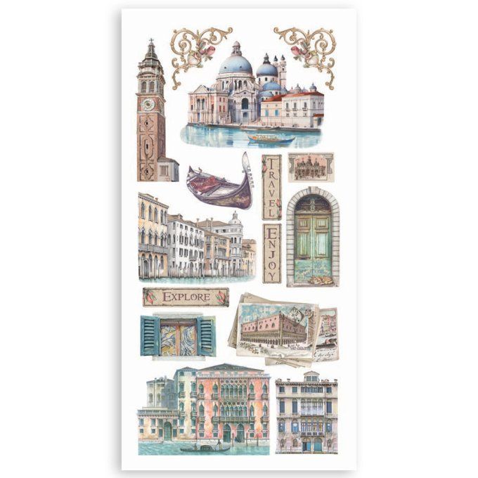 Stamperia, Venice city of art, 4 feuilles de die-cuts prédécoupés, dimension 15x30cm environ 