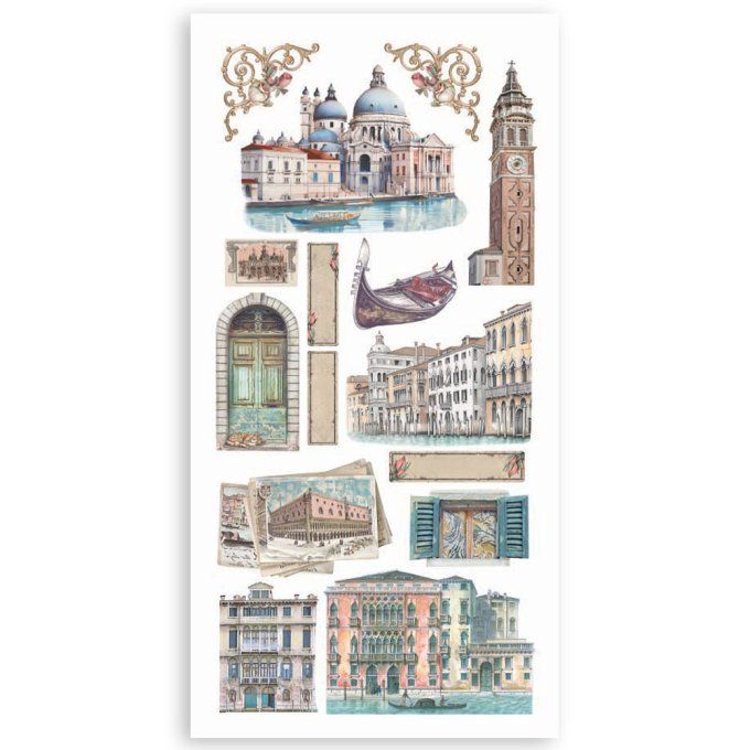 Stamperia, Venice city of art, 4 feuilles de die-cuts prédécoupés, dimension 15x30cm environ 