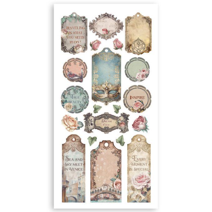 Stamperia, Venice city of art, 4 feuilles de die-cuts prédécoupés, dimension 15x30cm environ 