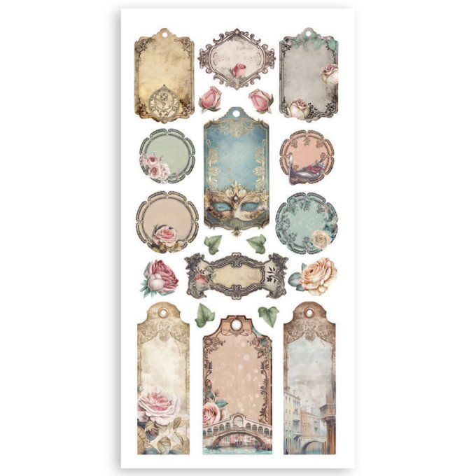 Stamperia, Venice city of art, 4 feuilles de die-cuts prédécoupés, dimension 15x30cm environ 
