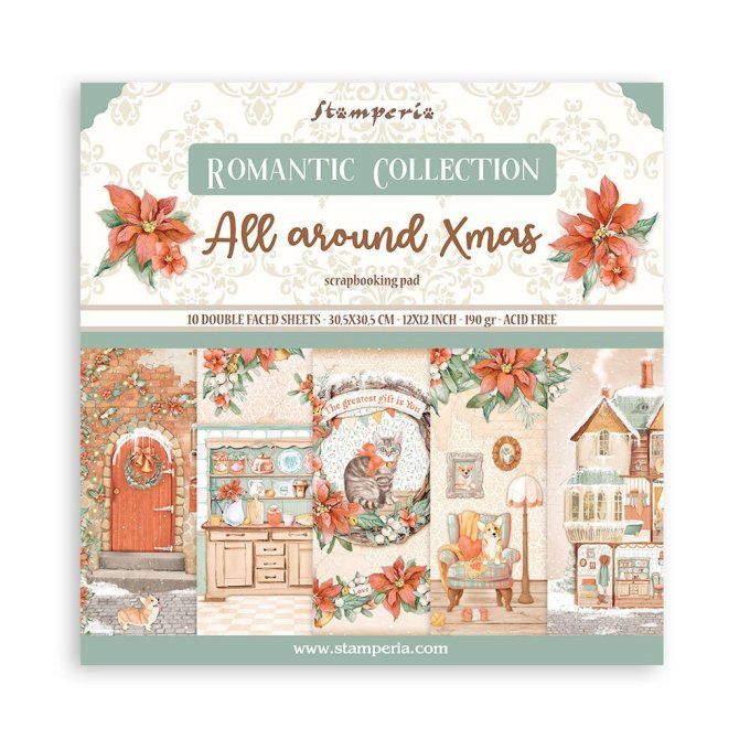 Collection All around christmas, 30x30cm - 10 feuilles motif recto verso - Stamperia - 190g