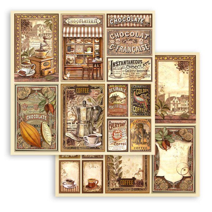 Collection Coffee and chocolate, 30x30cm - 10 feuilles motif recto verso - Stamperia - 190g