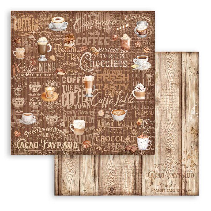 Collection Coffee and chocolate, 30x30cm, 10 feuilles motif recto verso, Stamperia, 190g, Background