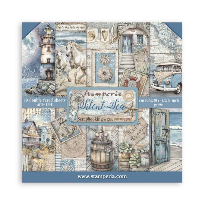 Papier scrapbooking, 30.5x30.5cm, Silent sea  - Stamperia - 10 feuilles