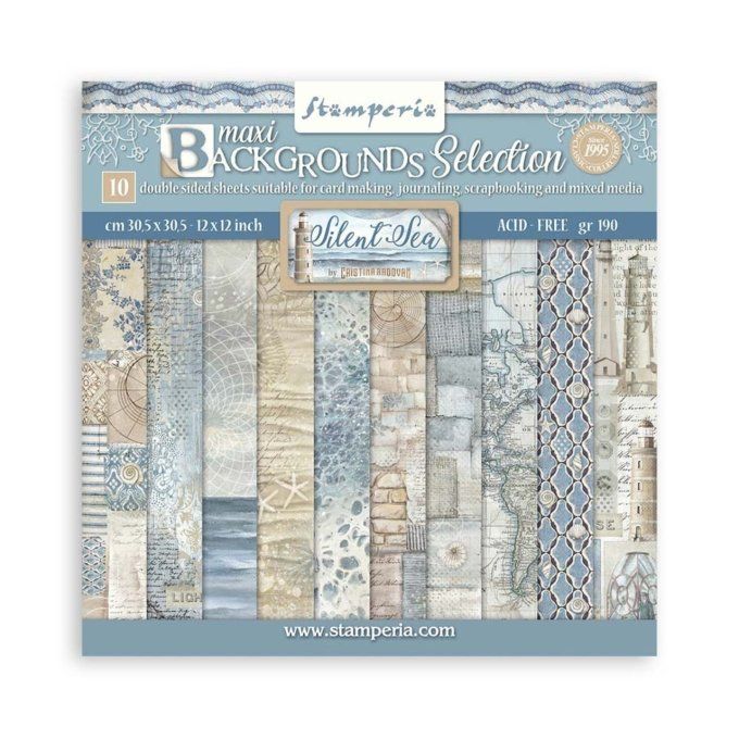 Papier scrapbooking, 30.5x30.5cm, Silent sea  - Stamperia - 10 feuilles - Background