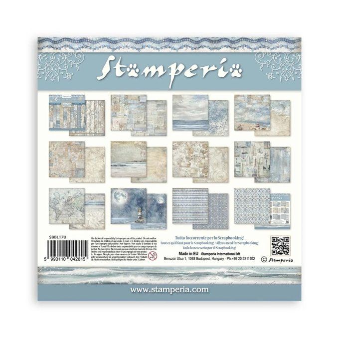 Papier scrapbooking, 30.5x30.5cm, Silent sea  - Stamperia - 10 feuilles - Background