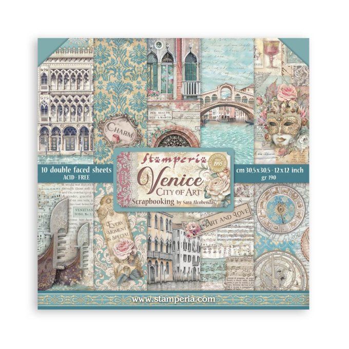 Papier scrapbooking, 30.5x30.5cm, Venice city of art  - Stamperia - 10 feuilles 