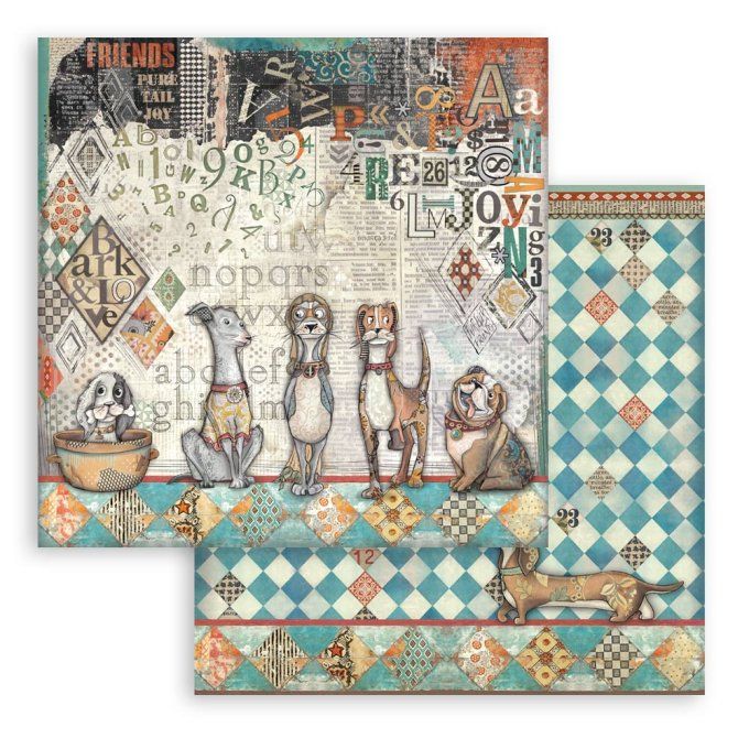 Papier scrapbooking, 30.5x30.5cm, Furry friends  - Stamperia - 10 feuilles