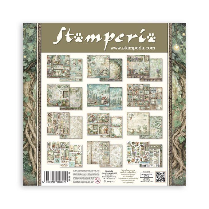 Papier scrapbooking, 30.5x30.5cm, Herbarium Silvae  - Stamperia - 10 feuilles 