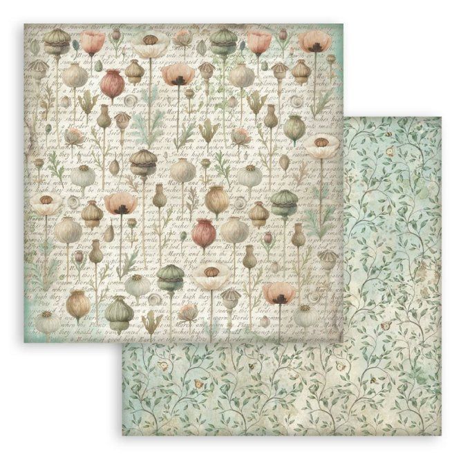 Papier scrapbooking, 30.5x30.5cm, Herbarium Silvae  - Stamperia - 10 feuilles  - background