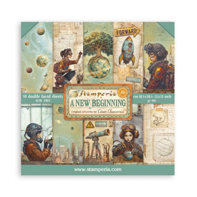 Papier scrapbooking, 30.5x30.5cm, A new beginning, Stamperia - 10 feuilles