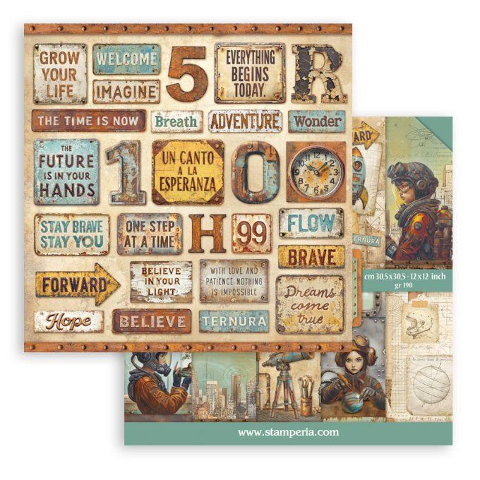 Papier scrapbooking, 30.5x30.5cm, A new beginning, Stamperia - 10 feuilles