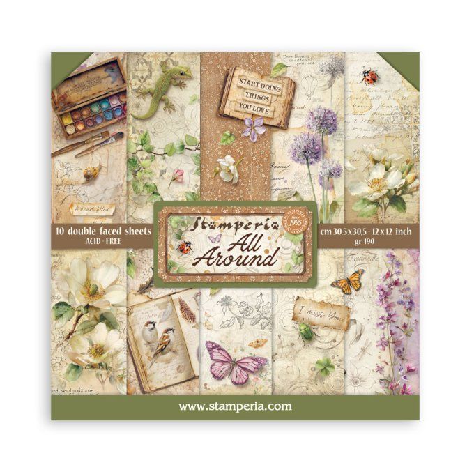 Papier scrapbooking, 10 feuilles, 30x30cm, All around  - Stamperia 