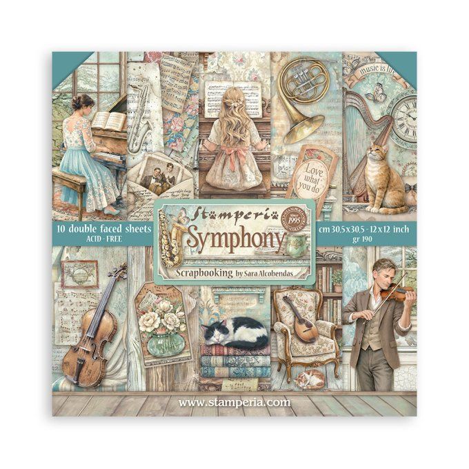 Papier scrapbooking, 30.5x30.5cm, Symphony, Stamperia - 10 feuilles