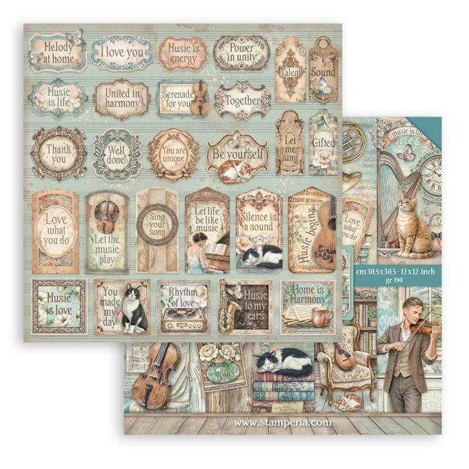 Papier scrapbooking, 30.5x30.5cm, Symphony, Stamperia - 10 feuilles